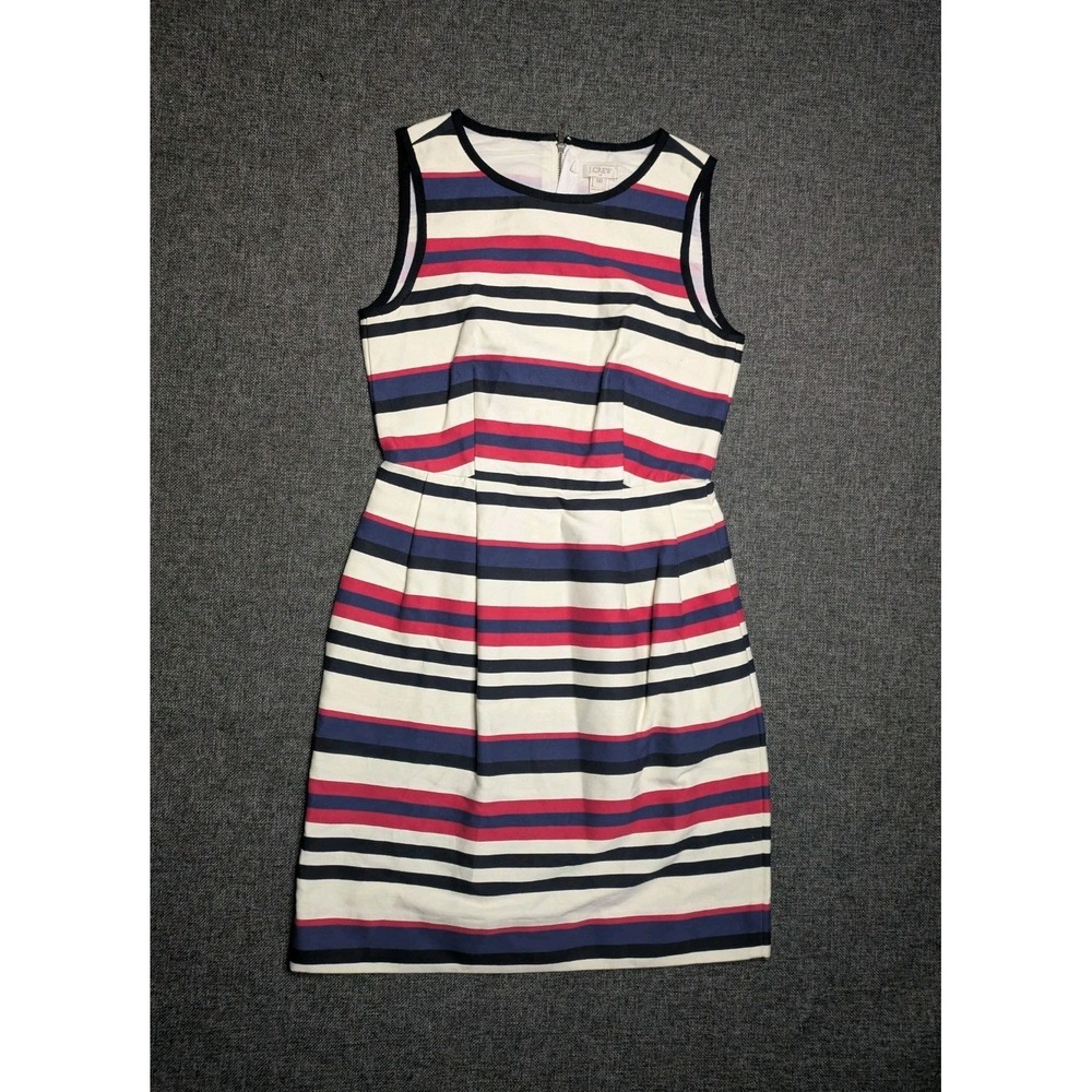 J Crew Dress Women 00 Mini Multi Colored Sleeveless Stripe Cute Ladies Zip Back